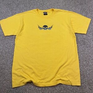 Vintage Odm Skull Flame Tee Double Sided Felt Material Size Large Yellow